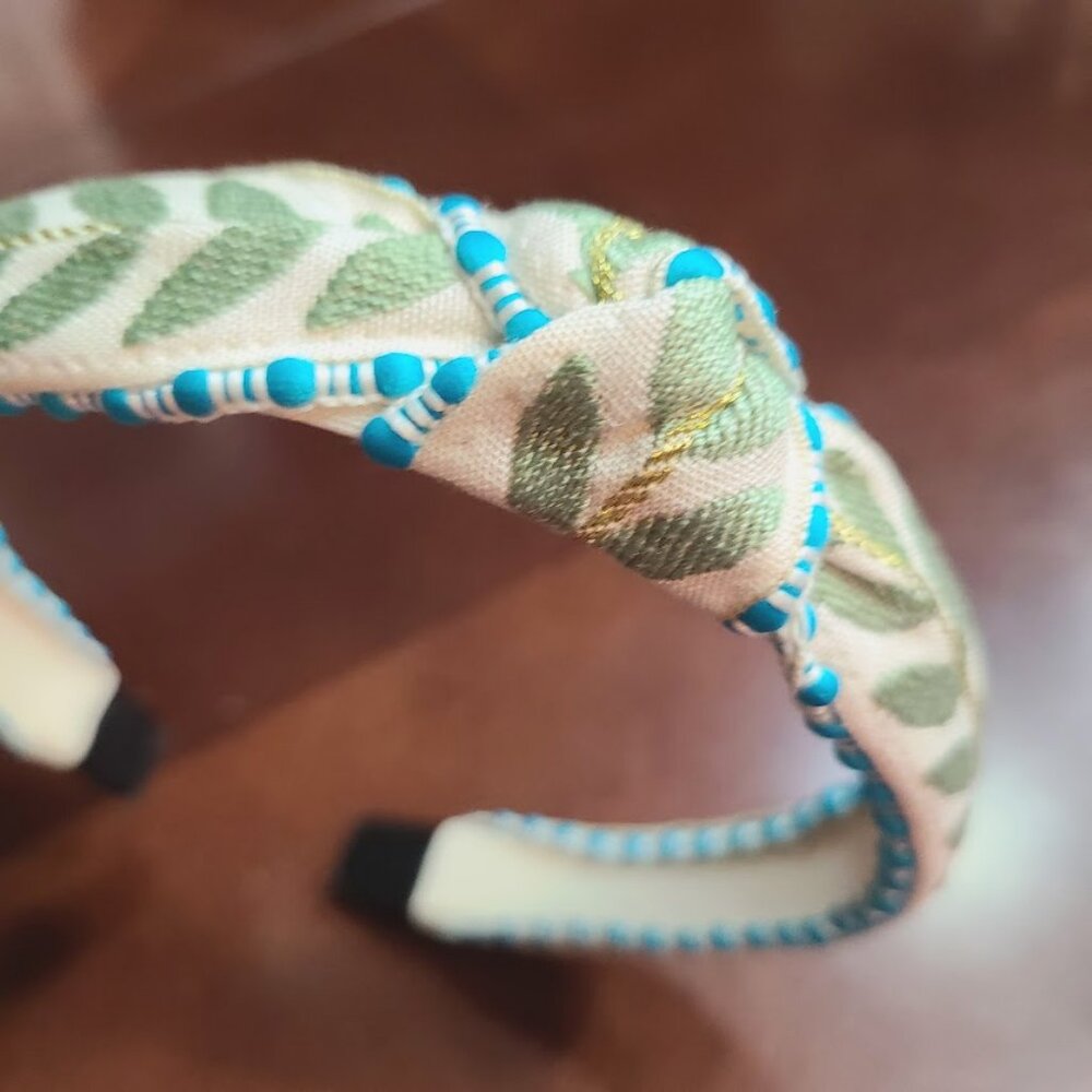 Top Knot Headband For Women Girls Leaves Fabric Hair Accessory Gift Green Blue